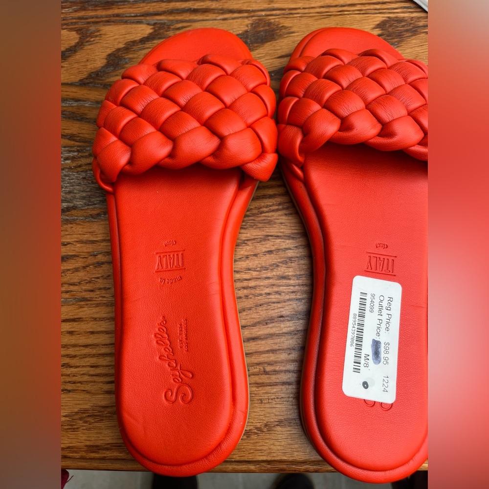 Braided Slide Sandal in Vibrant Coral Red/Orange